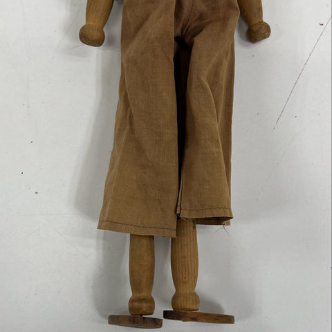 Vintage Wood Folk Art Doll Boy Figure Red Hair Overalls 12" Hand Painted