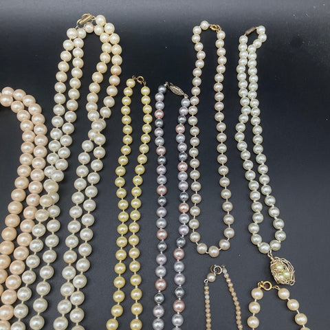 Vintage Faux Pearl Costume Jewelry Lot of 25 Necklaces Bracelets Earrings Ring