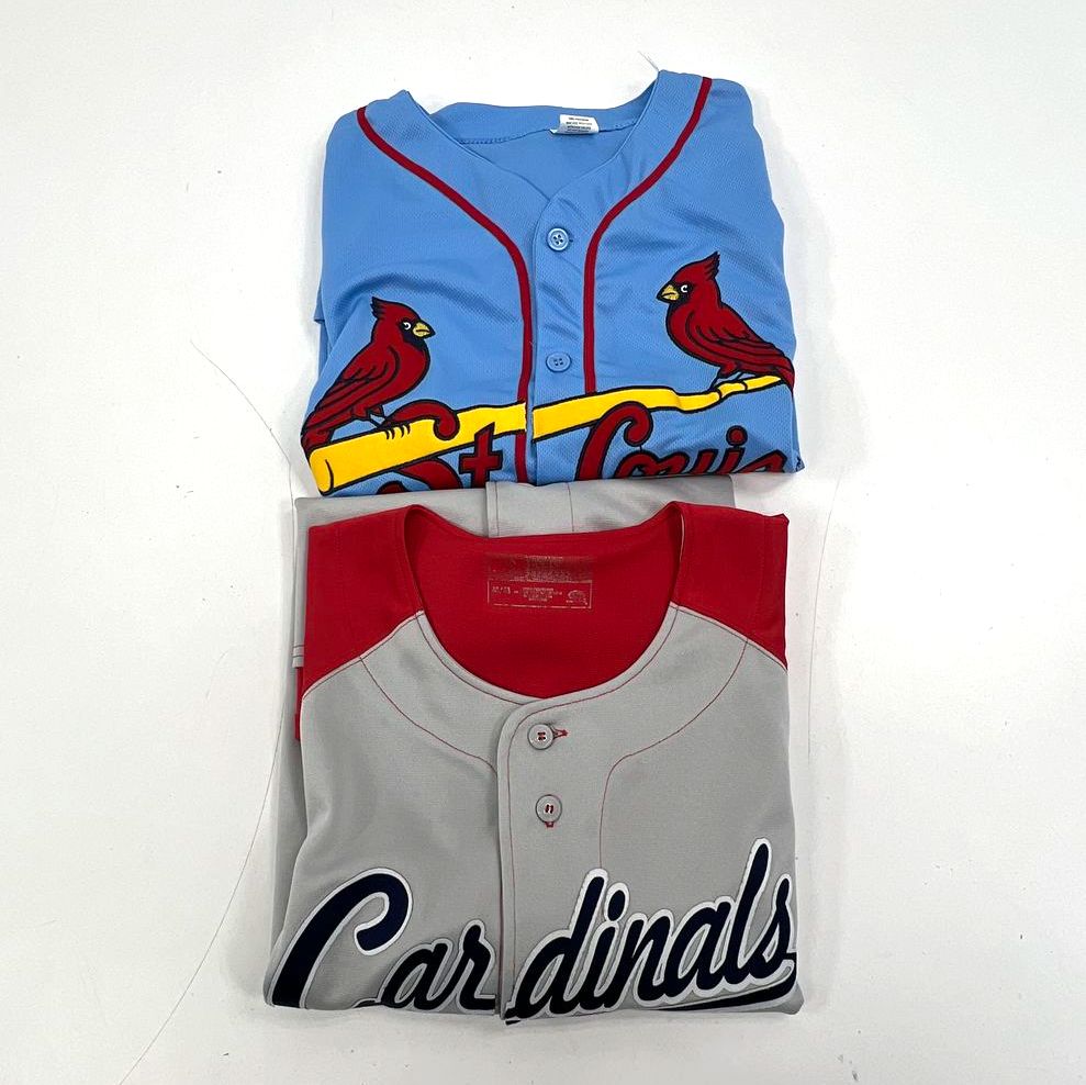 Lot of 2 St Louis Cardinals Baseball Jersey Gray & Blue Button Up Men's Size XL