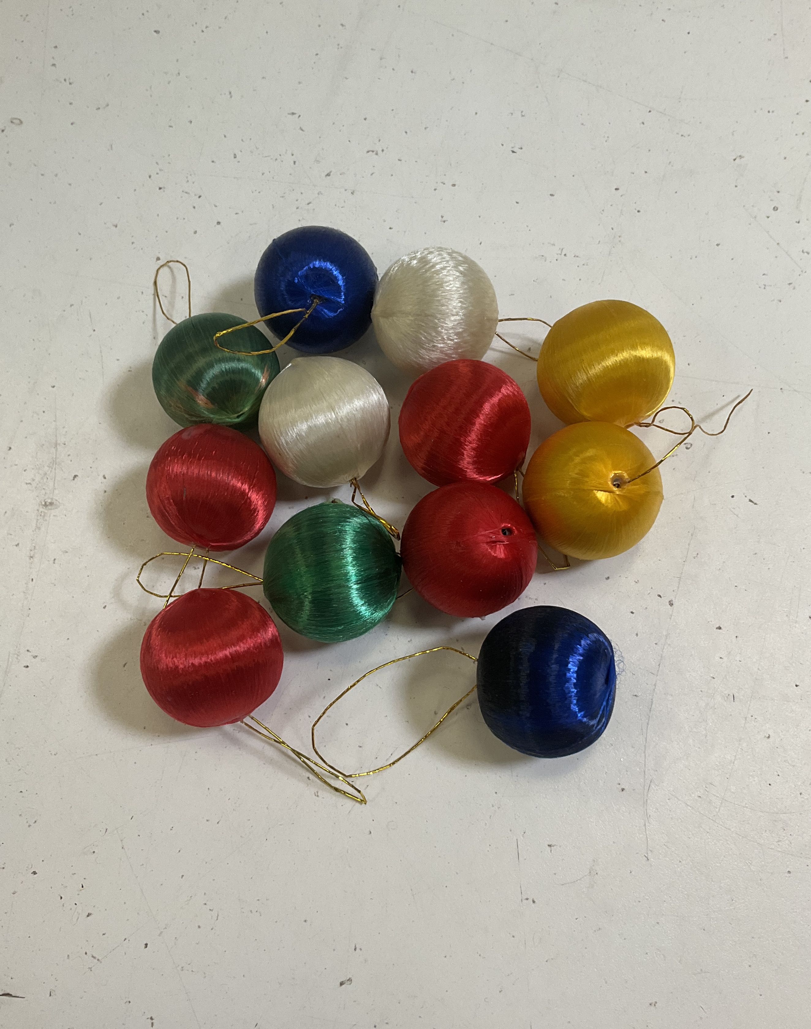 Vintage Lot Mini Christmas Ornaments Picks Mid Century Satin Glitter Plastic