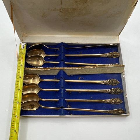 Vishnu Siam Brass Iced Tea Spoons 7 Piece Set Thai Goddess Figure Vintage