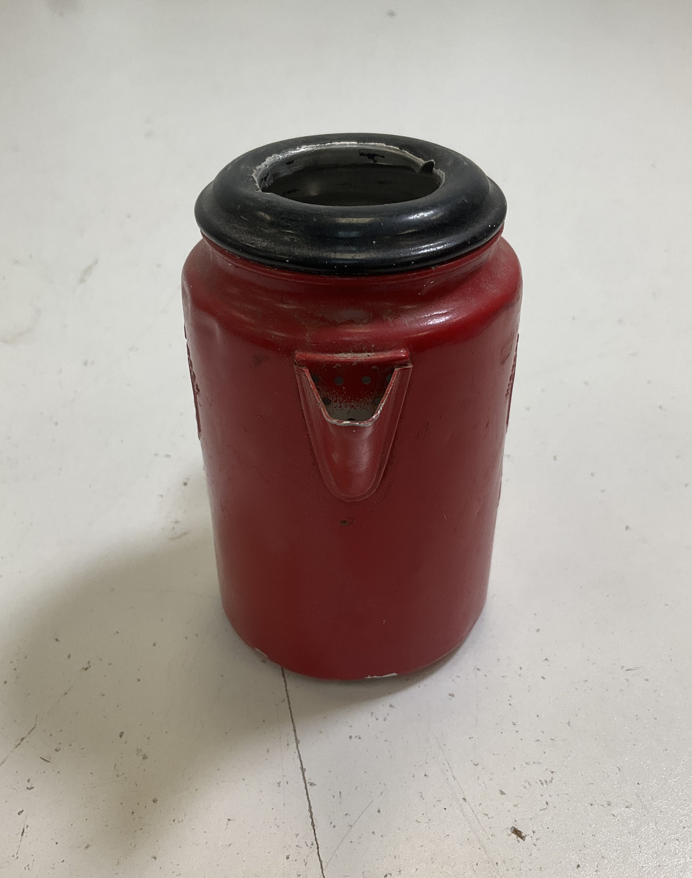 Vintage Red Metal Hickory Dickery Dock Toy Coffee Pot Child's Play Kitchen