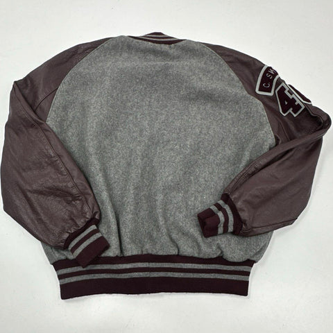 Vintage 90s DeLong Men's Varsity Letterman Jacket Grey Burgundy Spartans Sz XL
