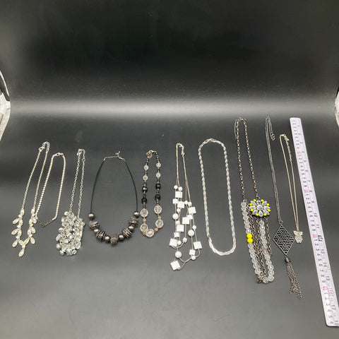 Mixed Fashion Costume Jewelry Lot 10 Necklaces Silver Tone Beaded 0.6 lbs
