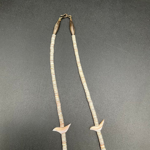 Vintage Southwestern Style Carved Shell Bird Fetish Heishi Bead Necklace 26"