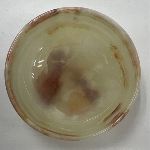 Natural Banded Onyx Decorative Bowl Cream Green Brown Hand Carved 8 Inch