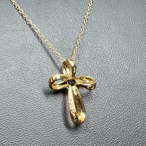 Vermeil 925 Sterling Silver Blue Heart Gemstone Cross Necklace 2.16g