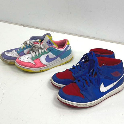 Lot 2 Nike Jordan 1 Mid True Blue Sz 11 & Dunk Low Easter W Sz 8.5 Sneakers