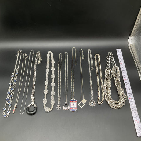 Costume Jewelry Lot 12 Necklaces Vintage to Modern NY Giants Pendant Silver Tone