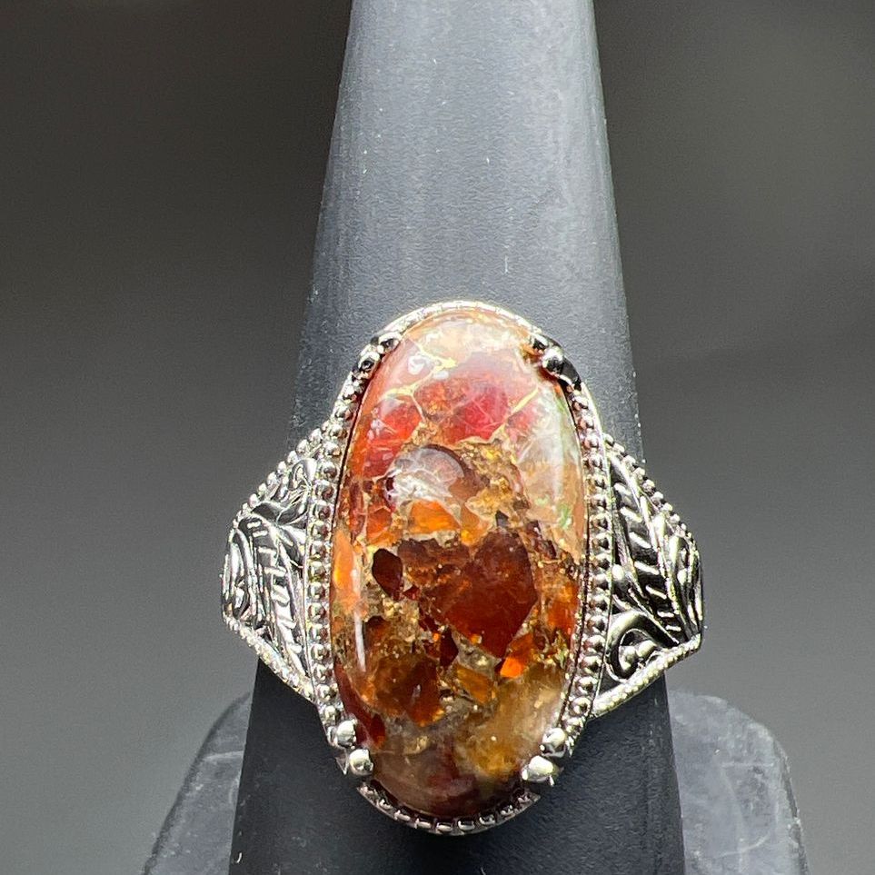 Fire Opal Matrix Copper Ring Size 9 NIB