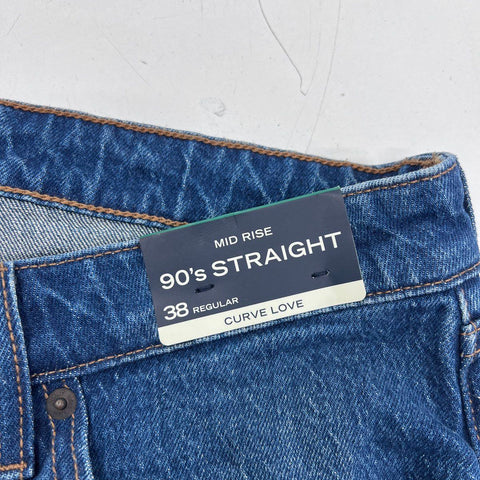 Abercrombie & Fitch Women's Blue 90s Straight Mid Rise Curve Love Jeans NWT 38