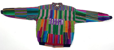 Vintage 90s Diseños Patchwork Colorful Stripe Zip Jacket Made in Guatemala Sz L