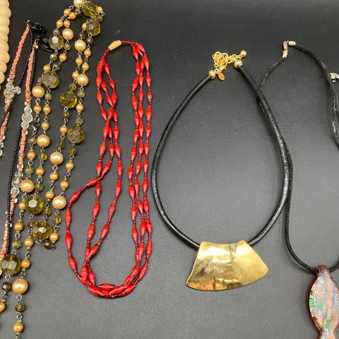 Vintage to Modern Costume Jewelry Lot 10 Necklaces Pendants Beaded Tassel