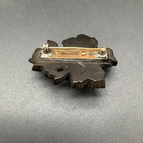 Antique Victorian Carved Vulcanite Grapes Mourning Brooch 2 Inch