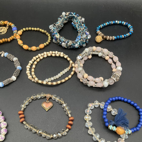 Vintage & Modern Mixed Costume Jewelry Lot 26 Beaded Bracelets Bangles Cuffs
