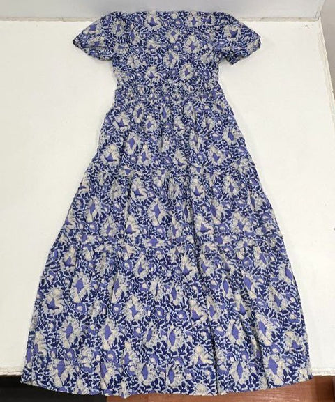 Anthropologie Blue Floral Modal Tiered Smocked Waist Maxi Dress Women's S