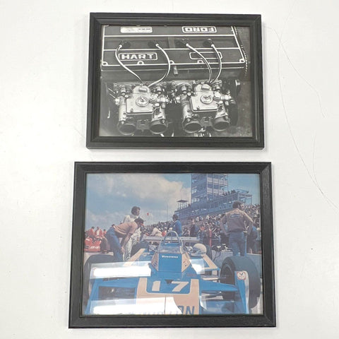 Vintage Framed Auto Racing Photo Lot 2 Pcs Ford Hart Engine Norton #17 NASCAR