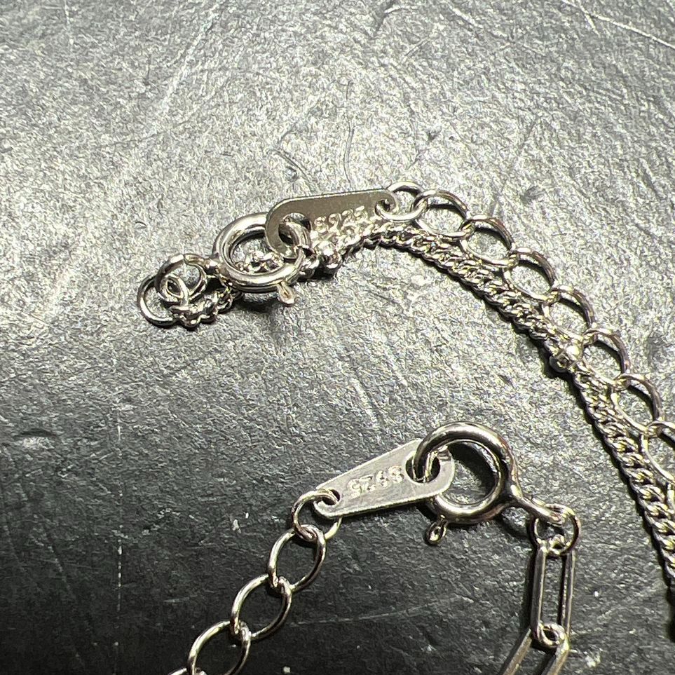 925 Sterling Silver Layered Necklace Set S Initial Pendant Hammered Paperclip