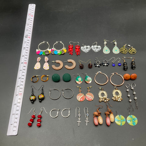 Fashion Costume Jewelry Earring Lot 27 Pairs Hoops Dangles Studs Eclectic Mix