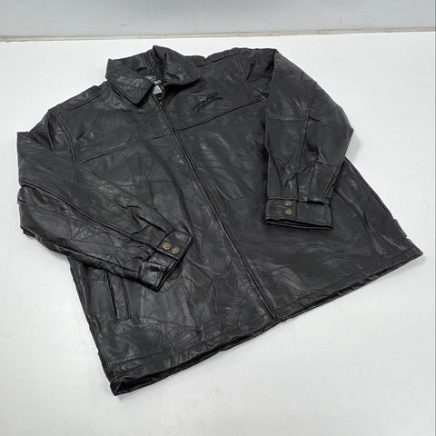 LeWorld Men's Black Patchwork Leather Jacket Zigzag Stitch Embroidered XXL