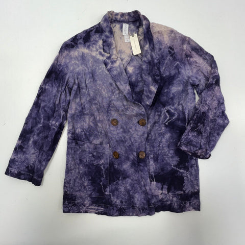 Amadi Purple Tie-Dye Linen Blend Double Breasted Blazer Jacket Women's XS NWT