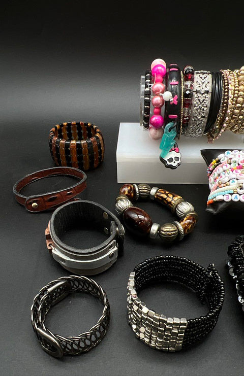 Mixed Costume Jewelry Bracelet Lot 45+ Pcs Beaded Bangle Cuff Monster High Charm