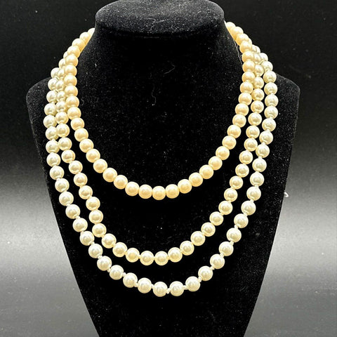 Faux Pearl Jewelry Lot 3pc Multi-Strand Lariat Triple Strand Necklace Bracelet