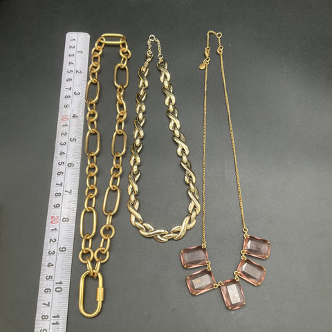 J. Crew Costume Jewelry Lot 6pc Gold Tone Necklaces Orange Enamel Bangle
