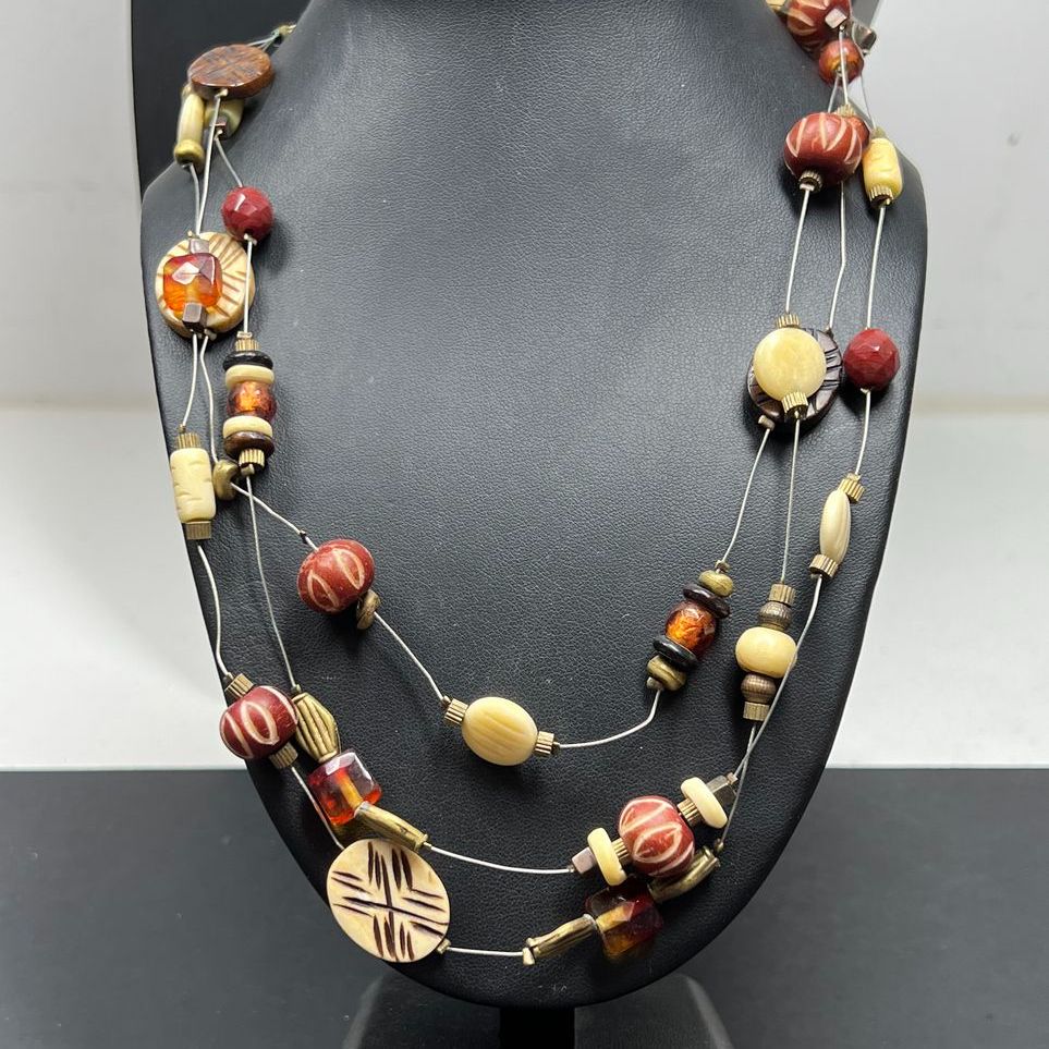 Chico's Multistrand Wood Beaded Necklace