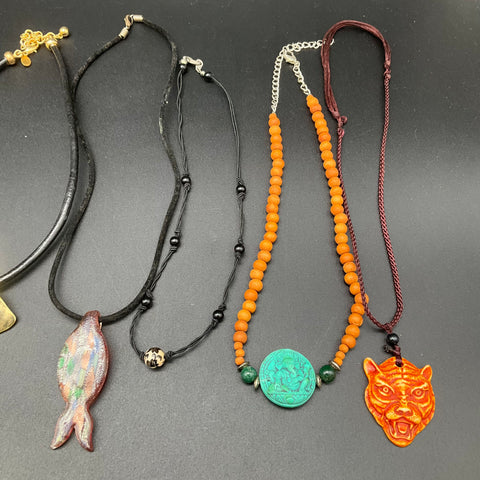 Vintage to Modern Costume Jewelry Lot 10 Necklaces Pendants Beaded Tassel