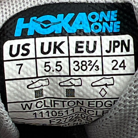 Hoka One One Clifton Edge White Grey Pink Orange Running Shoes Women's Size 7