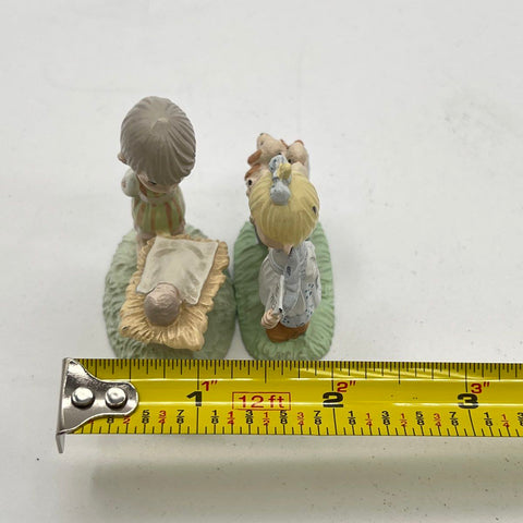 Precious Moments Enesco Figurine Lot 2 Pieces Boy Manger Girl Puppies Vintage