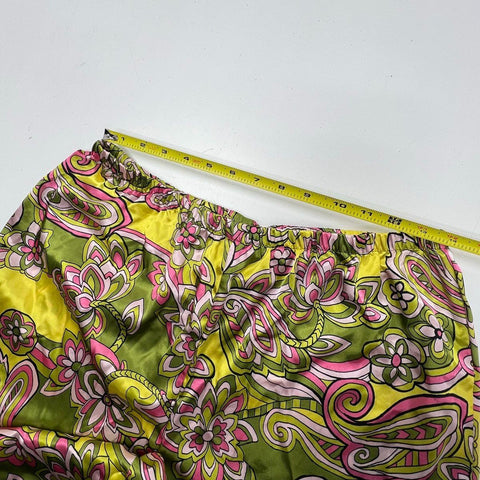 Vintage Y2K Chanteuse Women's Green Pink Paisley Satin Pajama Set Sz L