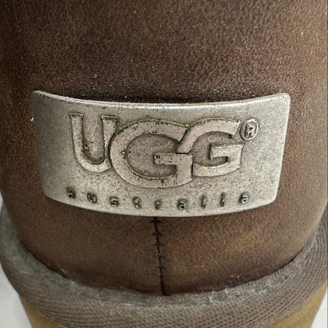 UGG Kensington Chocolate Brown Leather Moto Buckle Shearling Boots Size 10