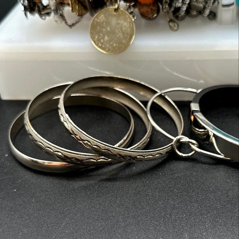 Eclectic Costume Jewelry Lot of 25 Bracelets Bangles Beaded Tribal Boho Styles