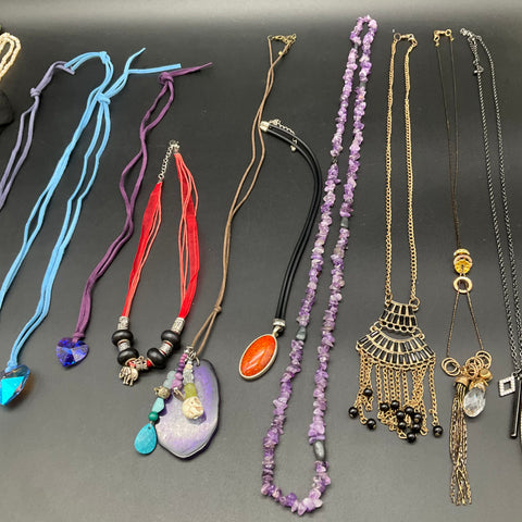 Bohemian & Eclectic Costume Jewelry Lot of 13 Statement Beaded Cord Necklaces
