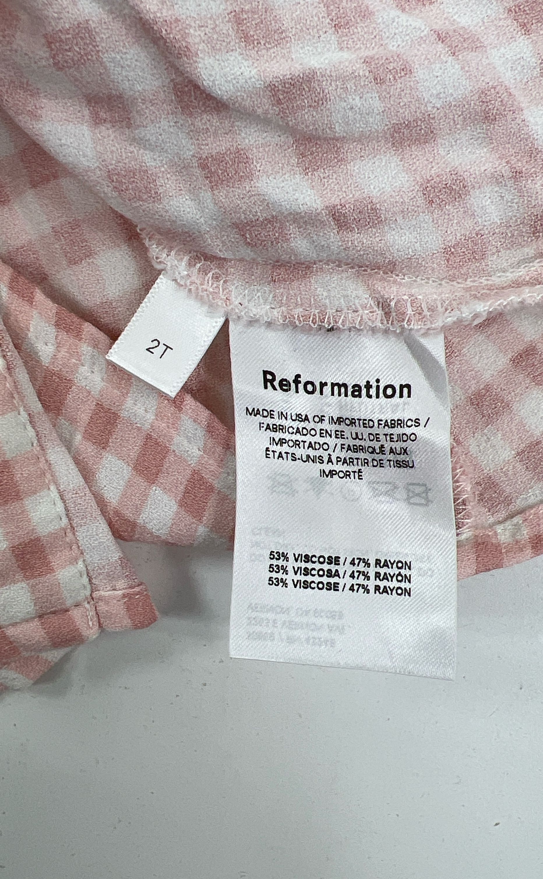 Toddler Girl's Reformation Pink Checkered Rayon Blend Casual Dress - Size 2T