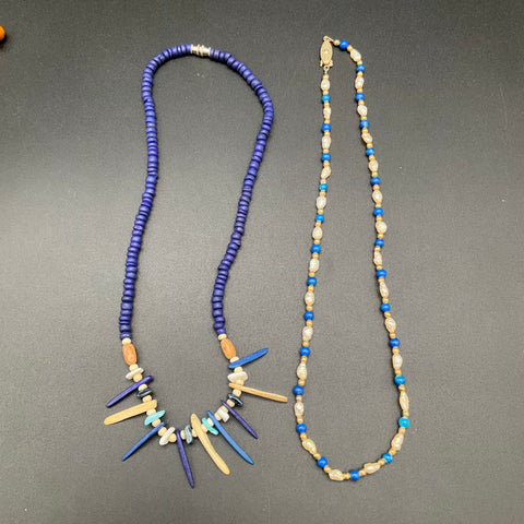 Talbots Beach Nautical Boho Beaded Necklaces Jewelry Lot of 6 Blue Gold Tone