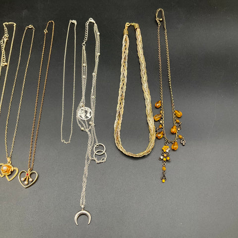 Vintage & Modern Costume Jewelry Lot of 12 Necklaces Hearts Butterfly Cat Moon