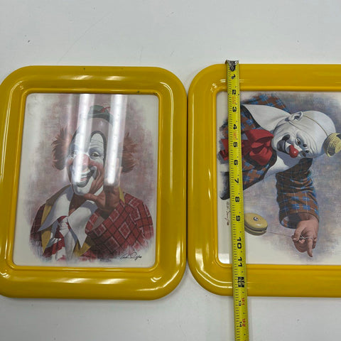 Vintage 70s Arthur Sarnoff Clown Prints Set of 2 Wall Art Yo-Yo Waving