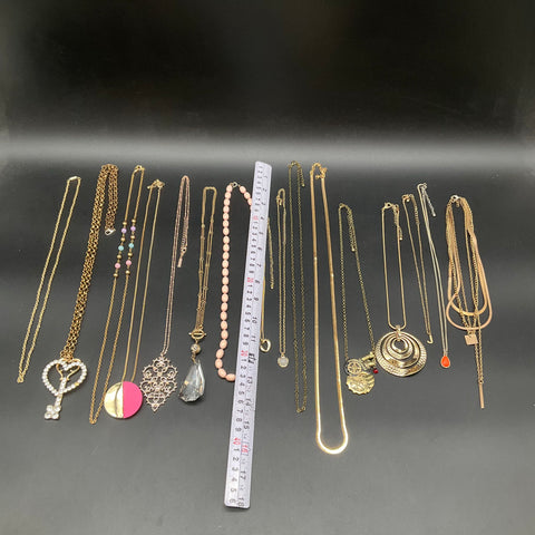 Vintage & Modern Costume Jewelry Lot of 15 Necklaces Rhinestone Steampunk