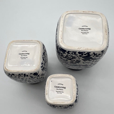 Country Living 3 Piece Canister Set Blue Splatter Stoneware Vintage Jars