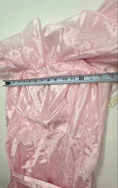 Vintage 80s JC Penney Women's Pink Ruffle Off Shoulder Formal Gown Dress Sz 7-8