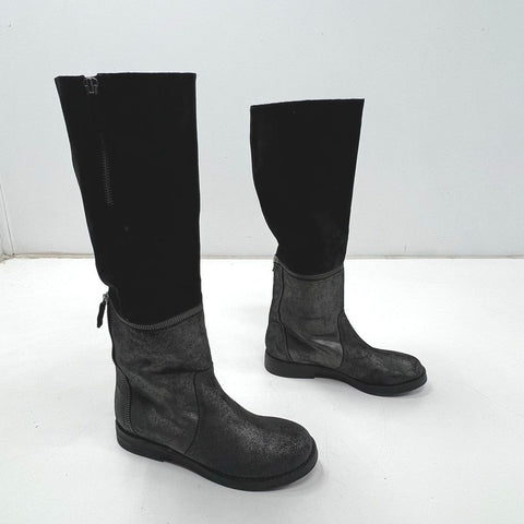 Eileen Fisher Convertible Zip Off Knee High Ankle Boots Suede Black Size 7
