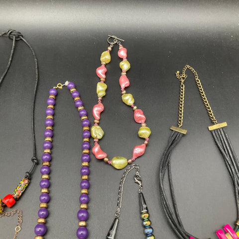 Fashion Costume Jewelry Lot of 10 Beaded Statement Necklaces Various Styles