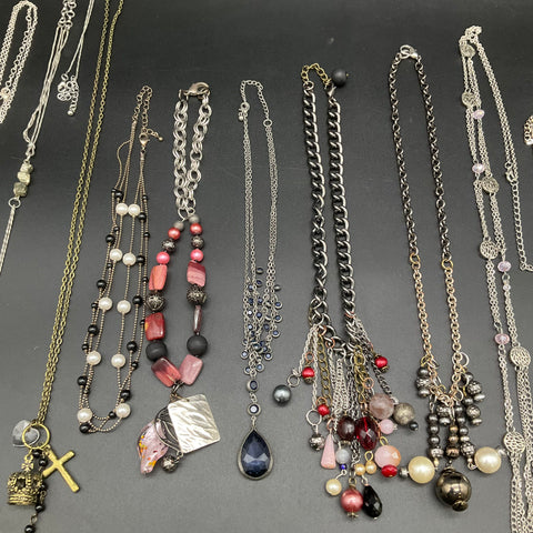 Mixed Style Costume Necklace Lot 15pc 0.78lb Gold Silver Tone Religious Beaded
