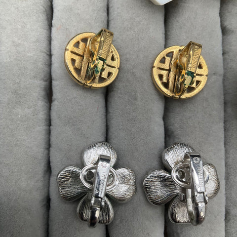 Vintage Crown Trifari Costume Jewelry Lot of 5 Pairs Clip-on Earrings Mixed