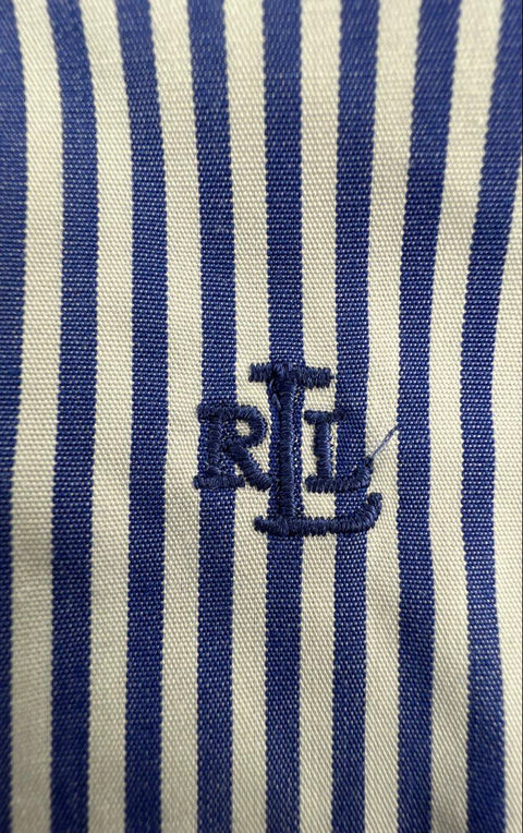 Lauren Ralph Lauren Women's Blue White Pinstripe Non-Iron Cotton Shirt Sz 2X
