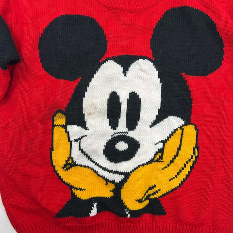 Vintage 90s Mickey & Co. Men's Red Knit Sweater Mickey Mouse Face Striped L