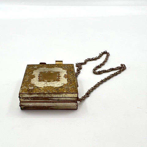 Vintage Silver Tone Vanity Case Compact Dance Purse Floral Repousse Art Deco